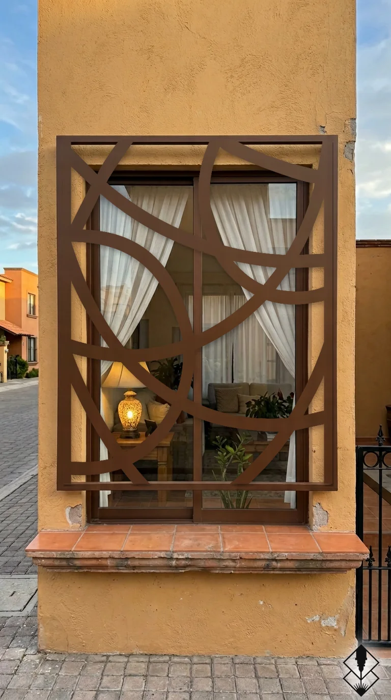 Celosía Arcos Delgados en protección de ventana chocolate, corte láser CNC en acero · Prometeus