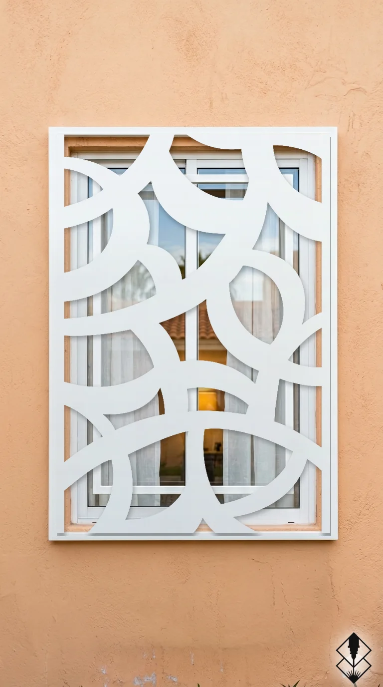 Celosía Arcos Grueso en protección de ventana blanco, corte láser CNC en acero · Prometeus