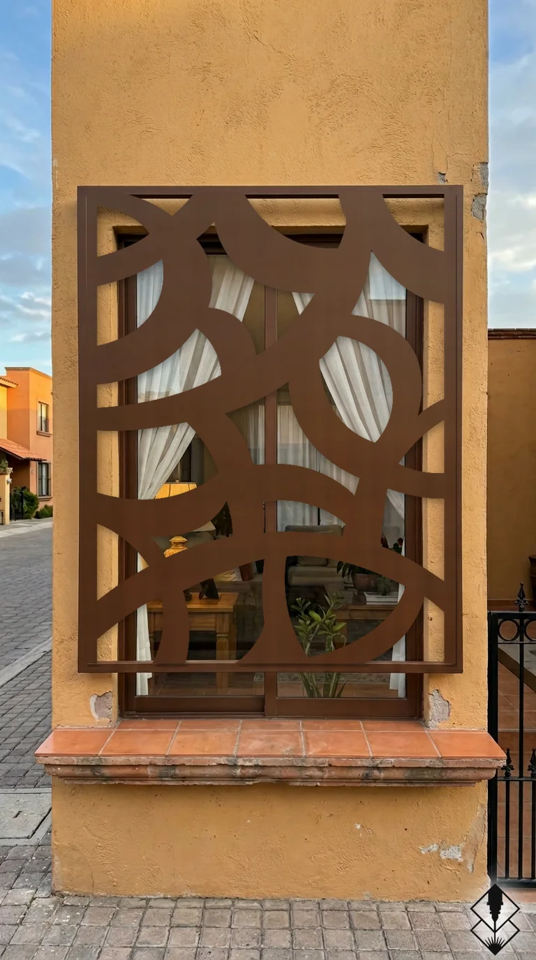 Celosía Arcos Grueso en protección de ventana chocolate, corte láser CNC en acero · Prometeus