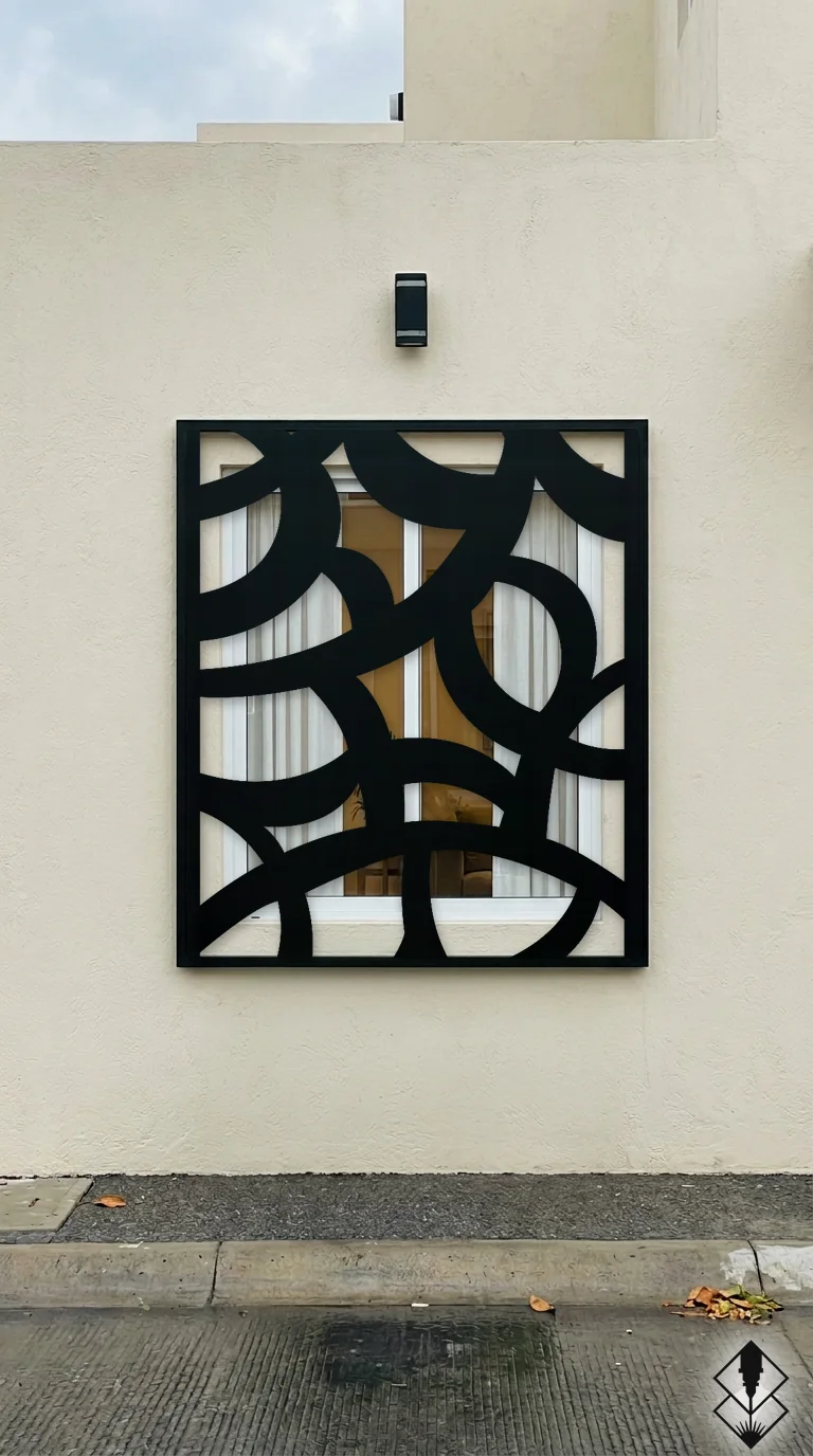 Celosía Arcos Grueso en protección de ventana negro, corte láser CNC en acero · Prometeus