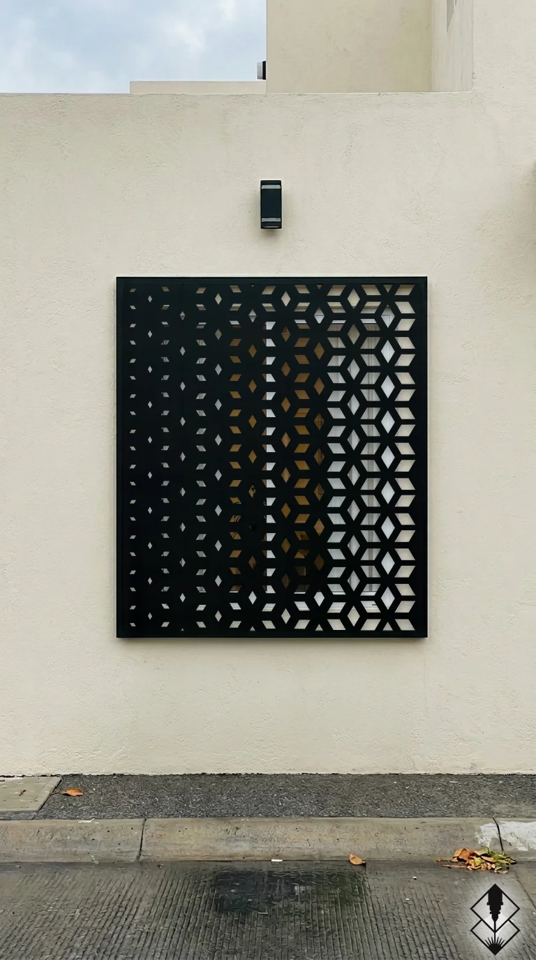 Celosía Degradado en protección de ventana negro, corte láser CNC en acero · Prometeus