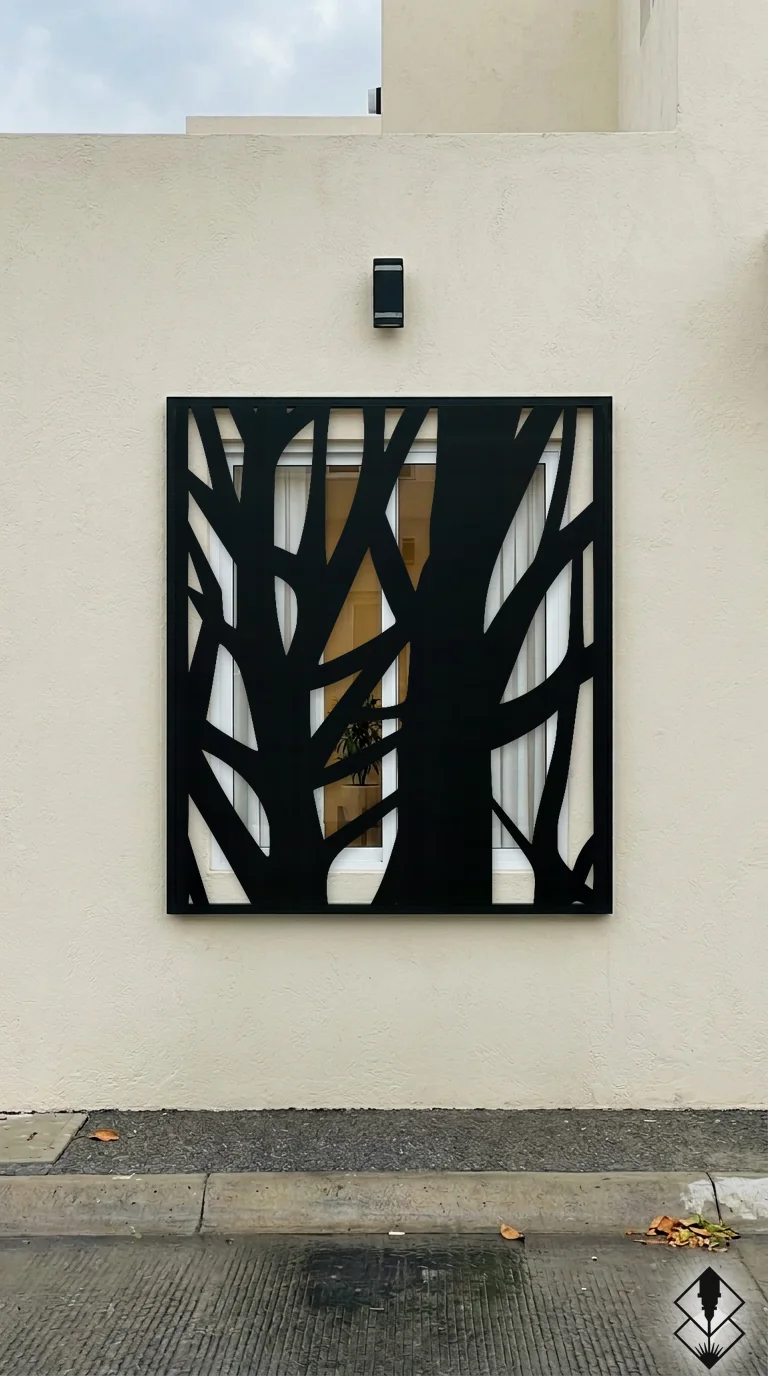 Celosía Espina en protección de ventana negro, corte láser CNC en acero · Prometeus