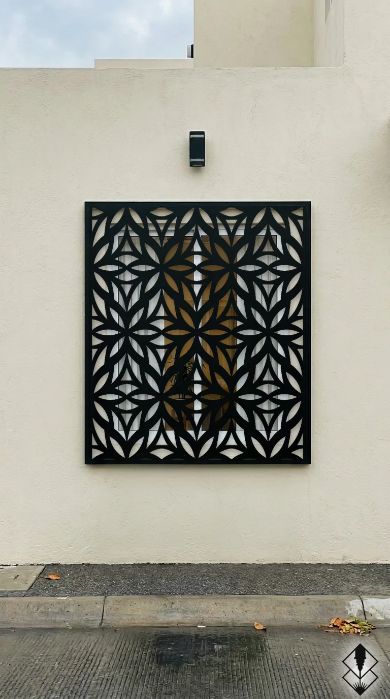 Celosía Nochebuena en protección de ventana negro, corte láser CNC en acero · Prometeus