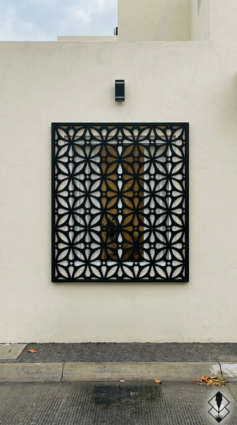 Celosía Nur en protección de ventana negro, corte láser CNC en acero · Prometeus