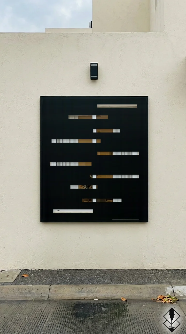 Celosía Ranuras en protección de ventana negro, corte láser CNC en acero · Prometeus