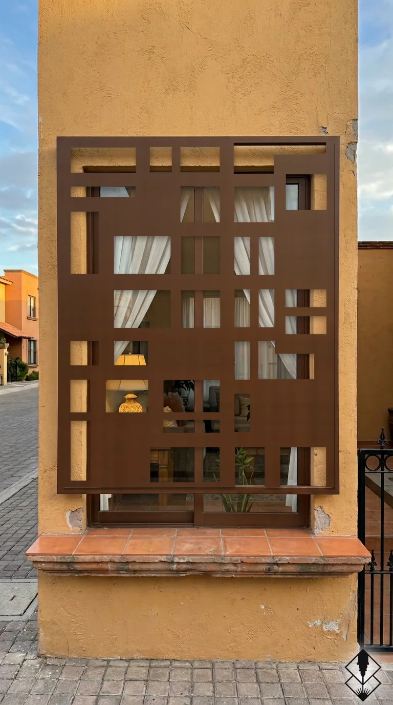 Celosía Seccionado en protección de ventana chocolate, corte láser CNC en acero · Prometeus