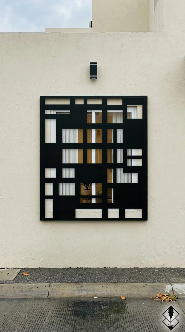 Celosía Seccionado en protección de ventana negro, corte láser CNC en acero · Prometeus