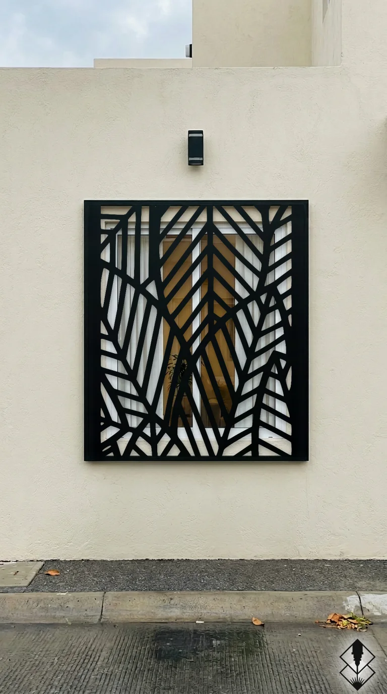 Celosía Selva en protección de ventana negro, corte láser CNC en acero · Prometeus